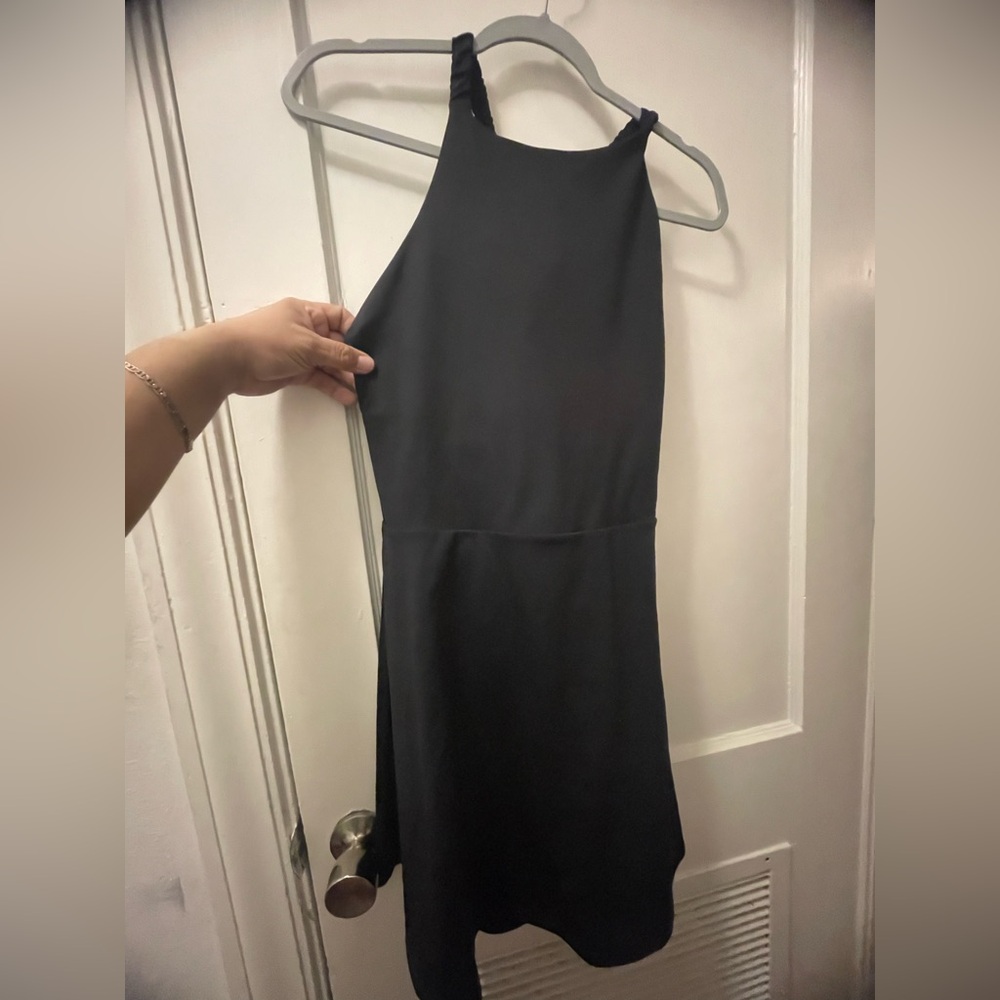 all In Motion Elegant Black Halter Dress with Shorts